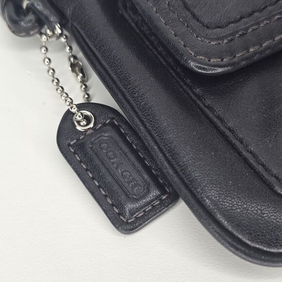 Coach Womens Single Strap Zip Top Pocket Front Wristlet Handbag Black Leather - Picture 3 of 8